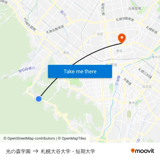 光の森学園 to 札幌大谷大学・短期大学 map