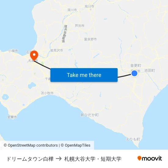 ドリームタウン白樺 to 札幌大谷大学・短期大学 map
