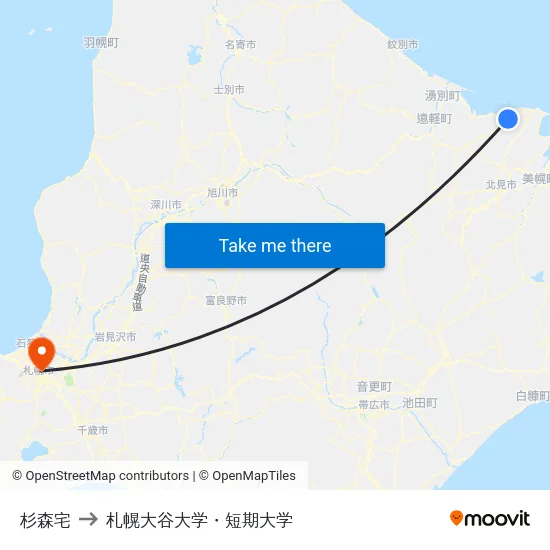 杉森宅 to 札幌大谷大学・短期大学 map