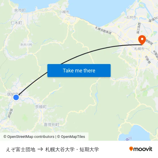 えぞ富士団地 to 札幌大谷大学・短期大学 map
