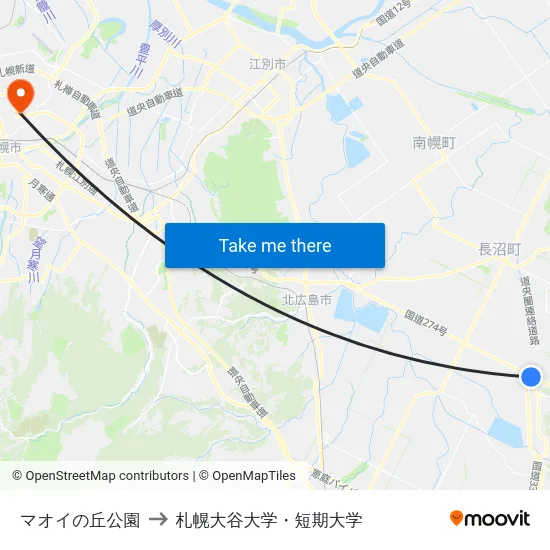 マオイの丘公園 to 札幌大谷大学・短期大学 map