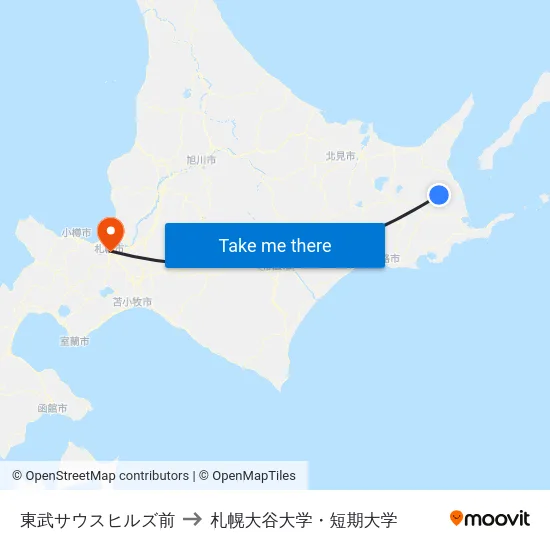 東武サウスヒルズ前 to 札幌大谷大学・短期大学 map