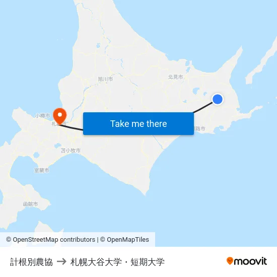 計根別農協 to 札幌大谷大学・短期大学 map