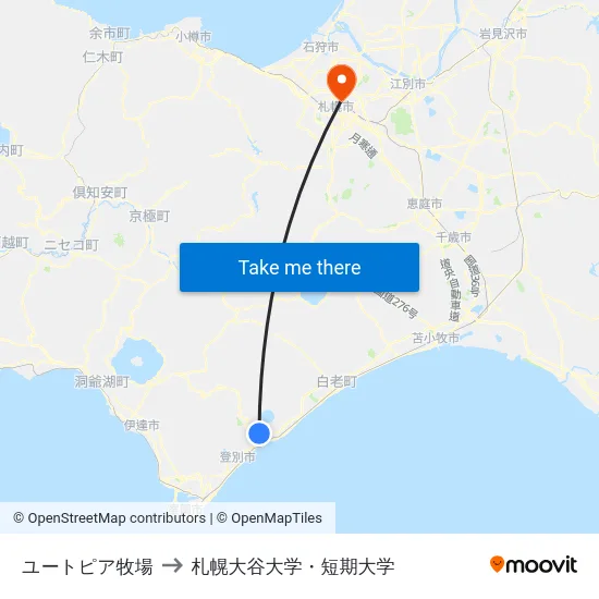 ユートピア牧場 to 札幌大谷大学・短期大学 map