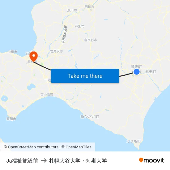 Ja福祉施設前 to 札幌大谷大学・短期大学 map