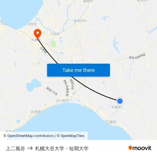 上二風谷 to 札幌大谷大学・短期大学 map