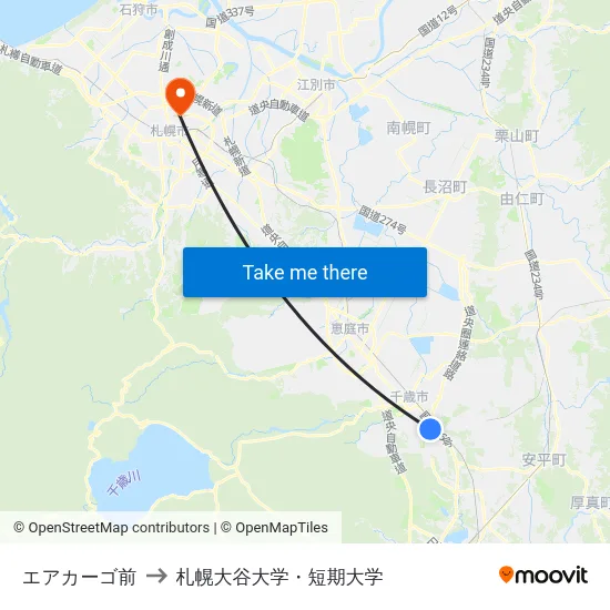 エアカーゴ前 to 札幌大谷大学・短期大学 map