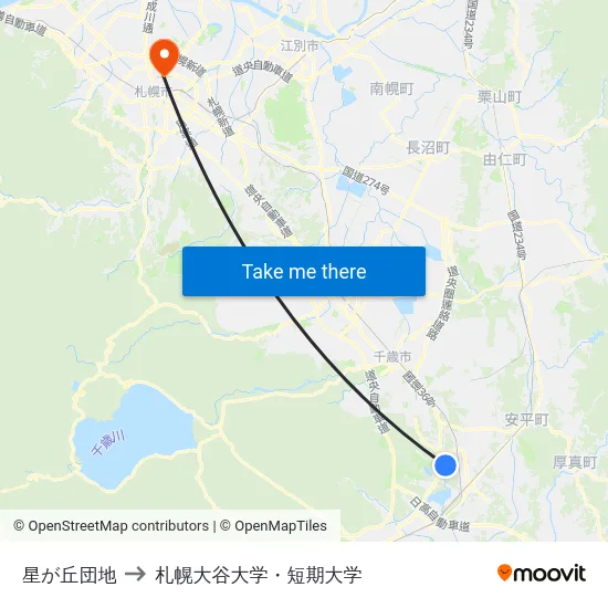 星が丘団地 to 札幌大谷大学・短期大学 map