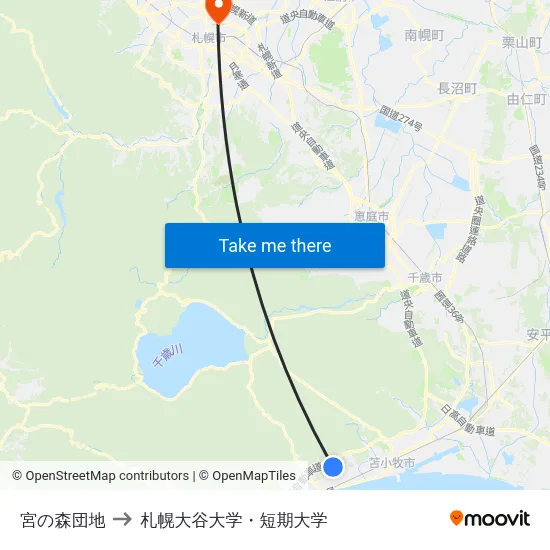 宮の森団地 to 札幌大谷大学・短期大学 map