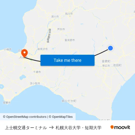 上士幌交通ターミナル to 札幌大谷大学・短期大学 map