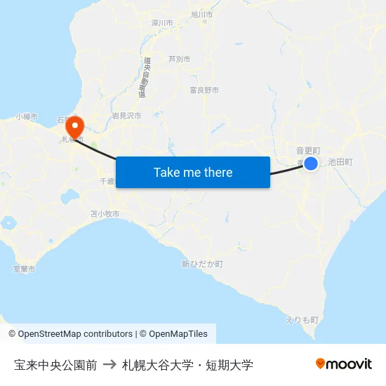 宝来中央公園前 to 札幌大谷大学・短期大学 map