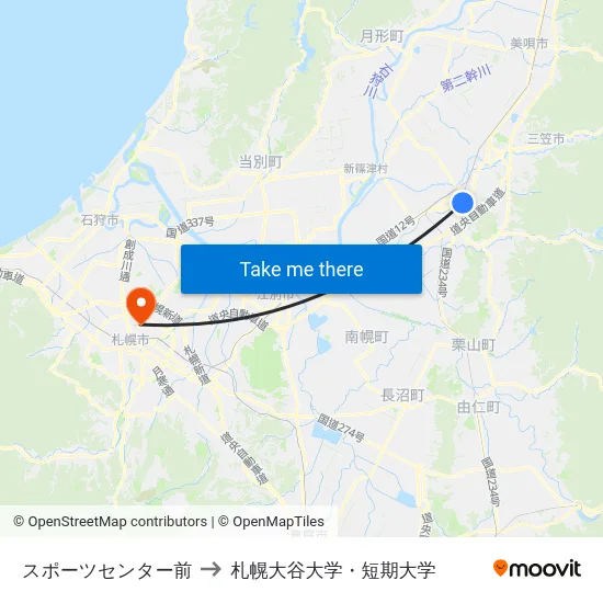 スポーツセンター前 to 札幌大谷大学・短期大学 map
