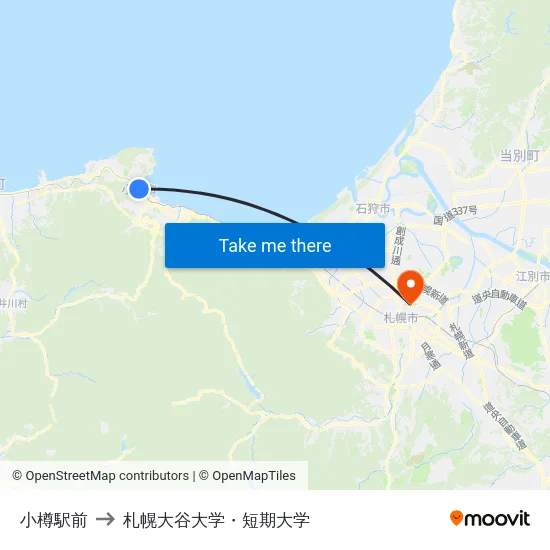 小樽駅前 to 札幌大谷大学・短期大学 map