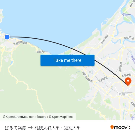 ぱるて築港 to 札幌大谷大学・短期大学 map