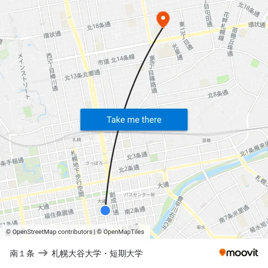 南１条 to 札幌大谷大学・短期大学 map