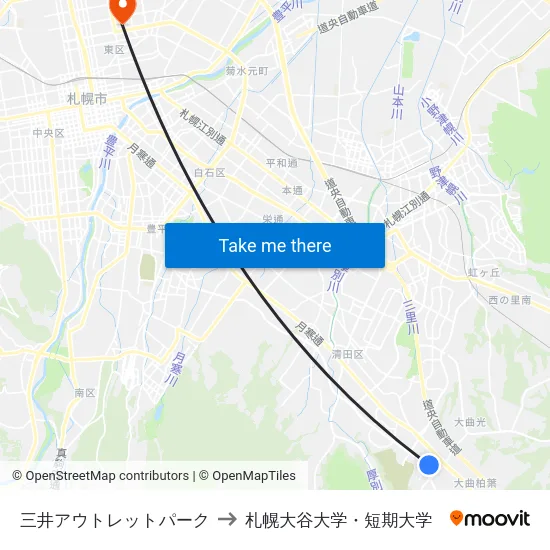 三井アウトレットパーク to 札幌大谷大学・短期大学 map