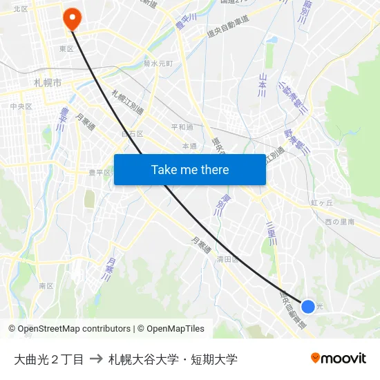 大曲光２丁目 to 札幌大谷大学・短期大学 map