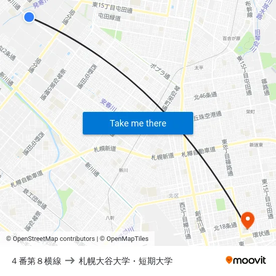 ４番第８横線 to 札幌大谷大学・短期大学 map