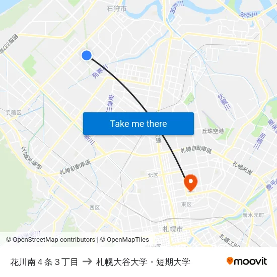 花川南４条３丁目 to 札幌大谷大学・短期大学 map