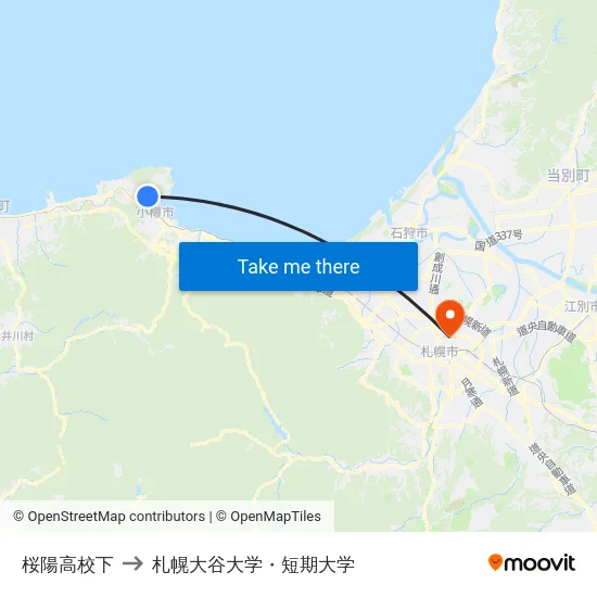 桜陽高校下 to 札幌大谷大学・短期大学 map