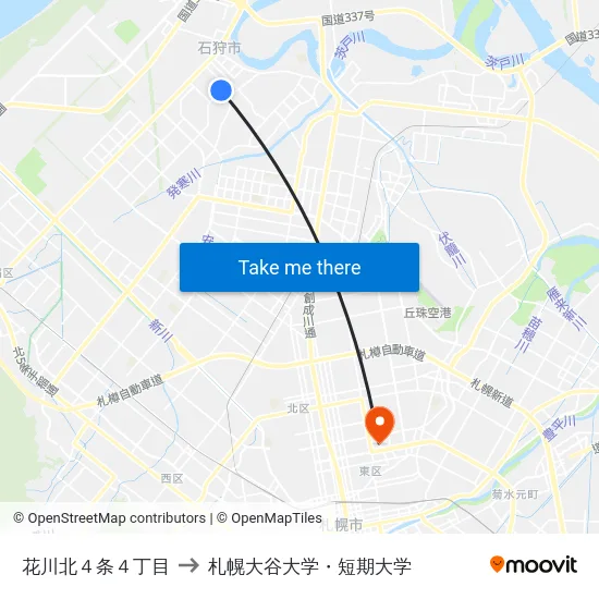 花川北４条４丁目 to 札幌大谷大学・短期大学 map