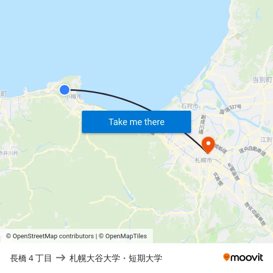 長橋４丁目 to 札幌大谷大学・短期大学 map