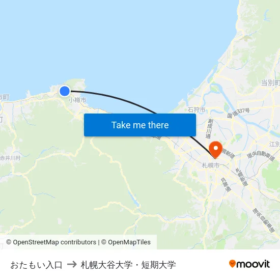 おたもい入口 to 札幌大谷大学・短期大学 map