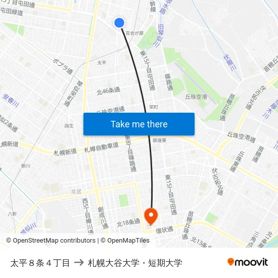太平８条４丁目 to 札幌大谷大学・短期大学 map