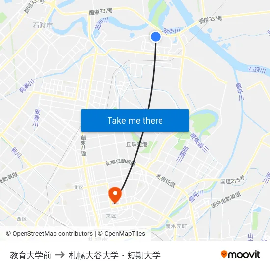 教育大学前 to 札幌大谷大学・短期大学 map