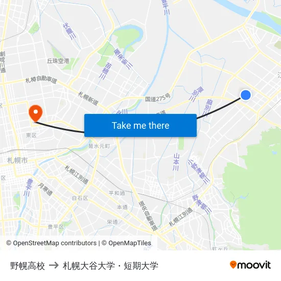 野幌高校 to 札幌大谷大学・短期大学 map