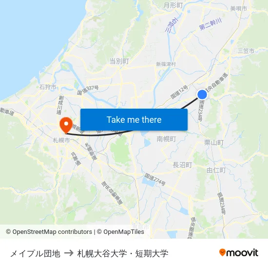メイプル団地 to 札幌大谷大学・短期大学 map