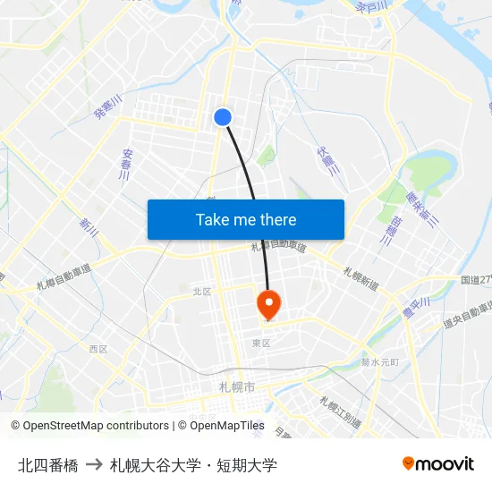 北四番橋 to 札幌大谷大学・短期大学 map