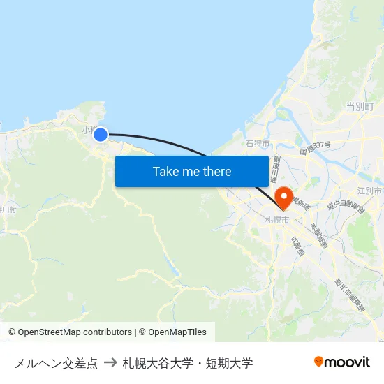 メルヘン交差点 to 札幌大谷大学・短期大学 map
