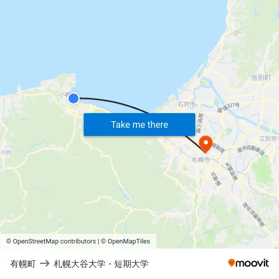 有幌町 to 札幌大谷大学・短期大学 map