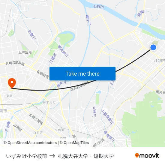 いずみ野小学校前 to 札幌大谷大学・短期大学 map