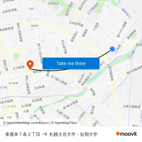 東雁来７条２丁目 to 札幌大谷大学・短期大学 map