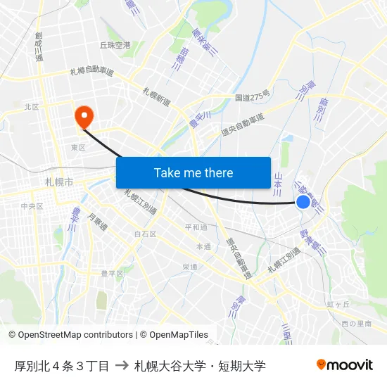 厚別北４条３丁目 to 札幌大谷大学・短期大学 map
