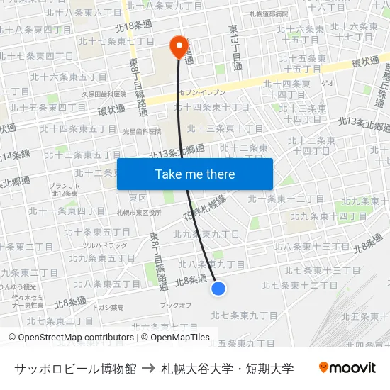 サッポロビール博物館 to 札幌大谷大学・短期大学 map