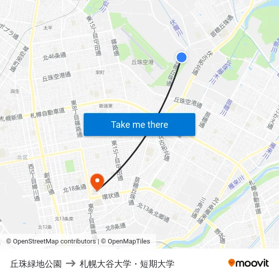 丘珠緑地公園 to 札幌大谷大学・短期大学 map