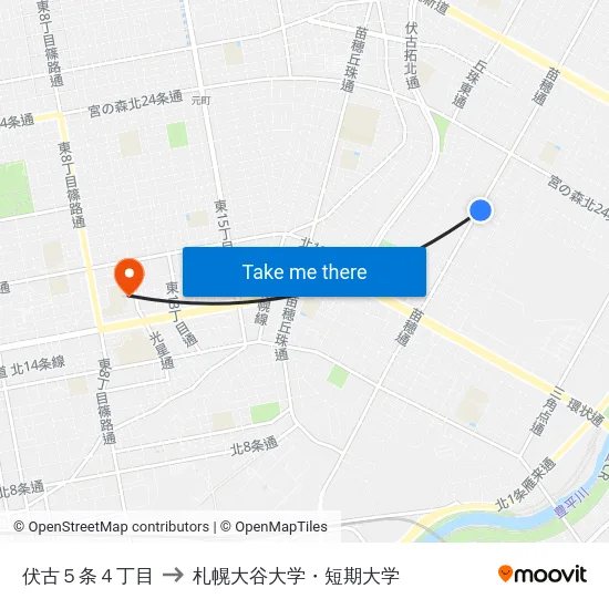 伏古５条４丁目 to 札幌大谷大学・短期大学 map