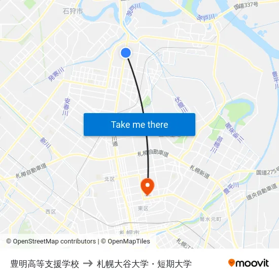 豊明高等支援学校 to 札幌大谷大学・短期大学 map