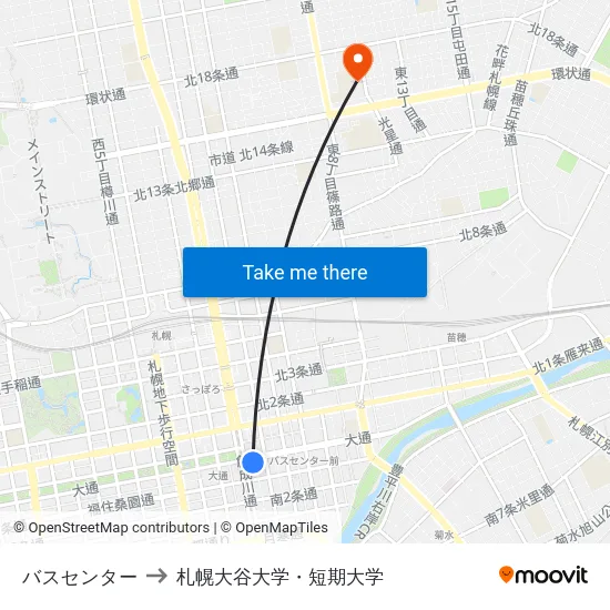 バスセンター to 札幌大谷大学・短期大学 map