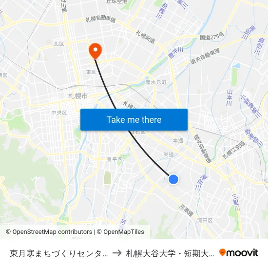 東月寒まちづくりセンター to 札幌大谷大学・短期大学 map