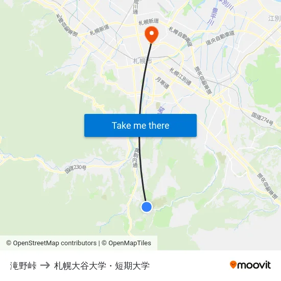滝野峠 to 札幌大谷大学・短期大学 map