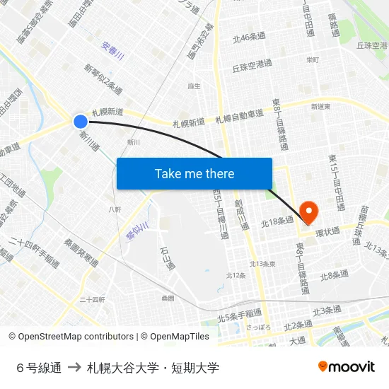 ６号線通 to 札幌大谷大学・短期大学 map