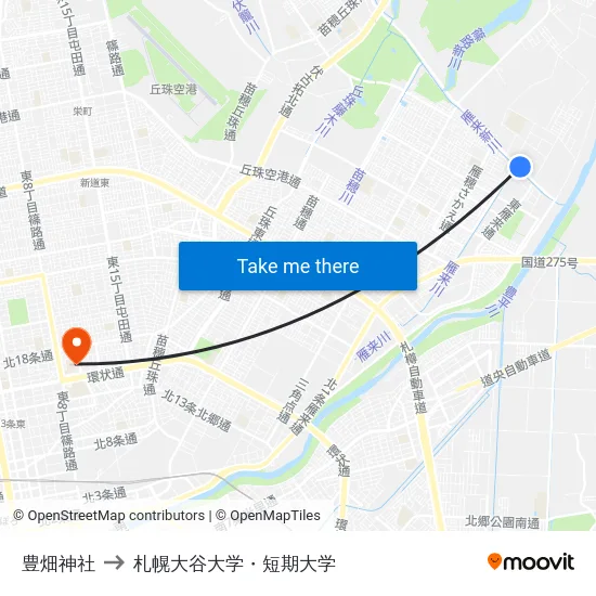 豊畑神社 to 札幌大谷大学・短期大学 map