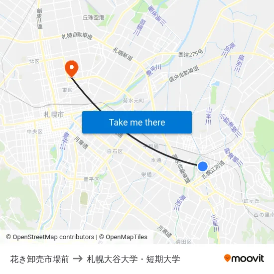 花き卸売市場前 to 札幌大谷大学・短期大学 map