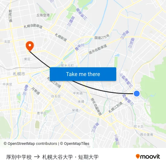 厚別中学校 to 札幌大谷大学・短期大学 map