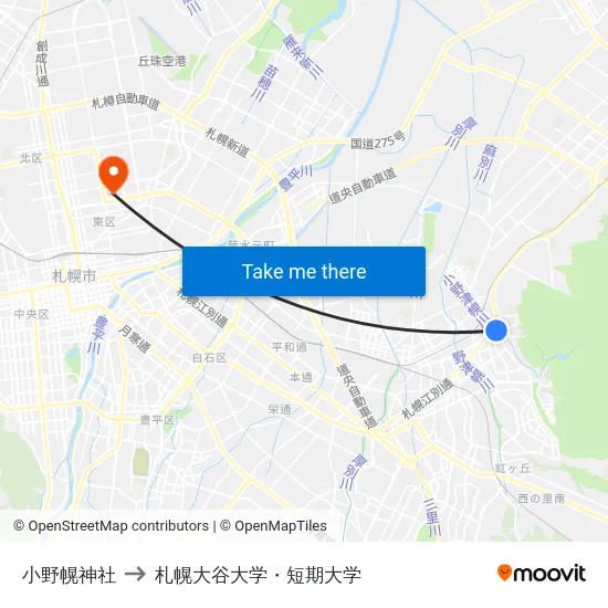 小野幌神社 to 札幌大谷大学・短期大学 map