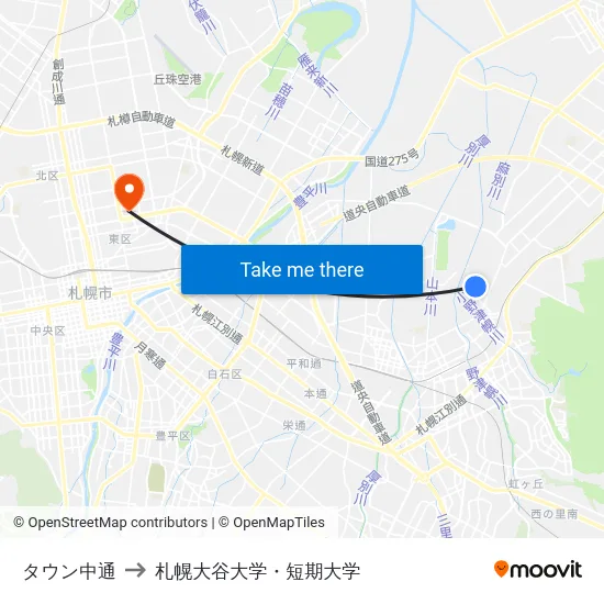 タウン中通 to 札幌大谷大学・短期大学 map